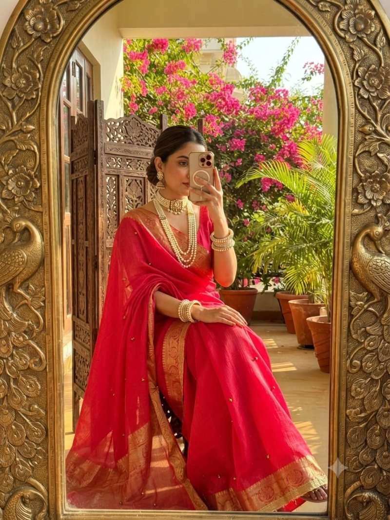 Ktd 3030 Fandy Chiffon With Ghughri Hand Work Saree